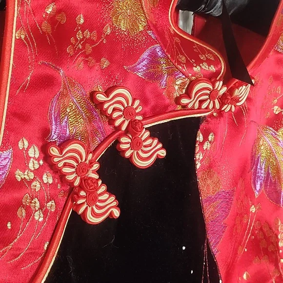 Kim fashion vintage XXL oriental cheongsam embroidered slit dress with neckline - Picture 4 of 9